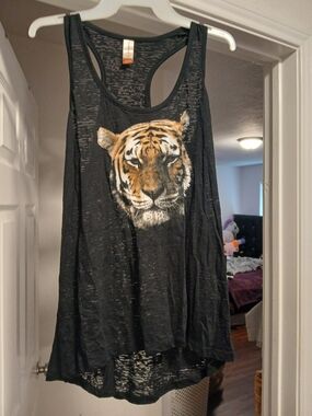 No Boundaries Black Racerback Tank with Tiger Face Graphic